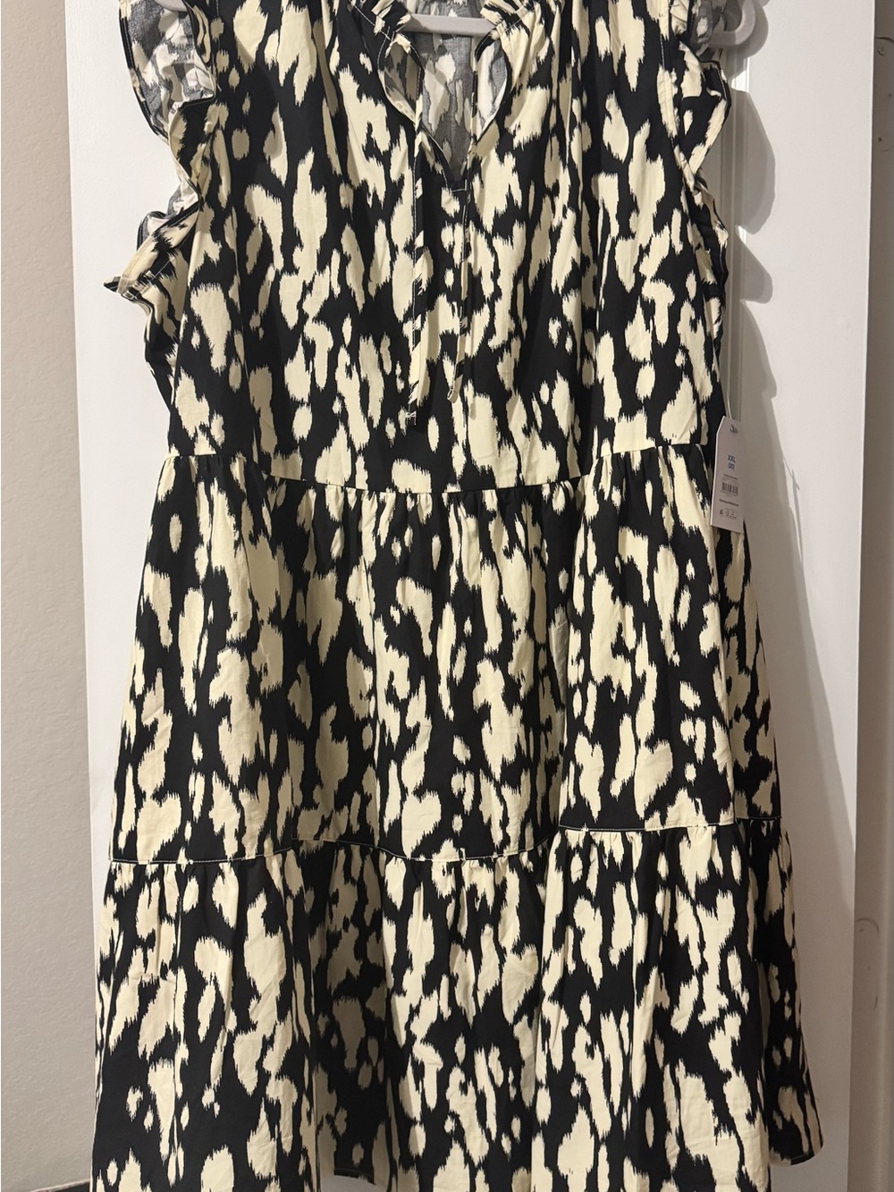 Women’s Black and Cream Tiered Ruffle Dress